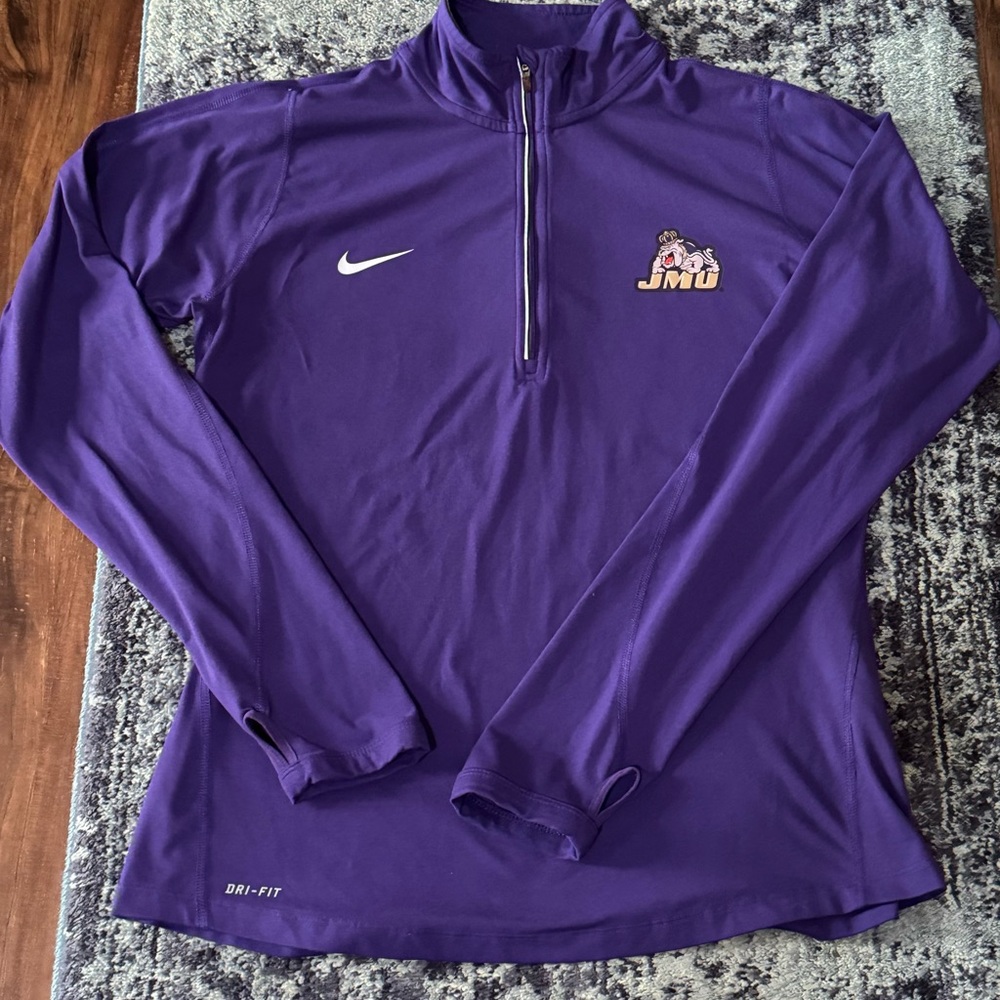 Nike JMU Duke's Womens Dri-FIT Purple 1/4 Zip Pullover Size M Atheltic Wear